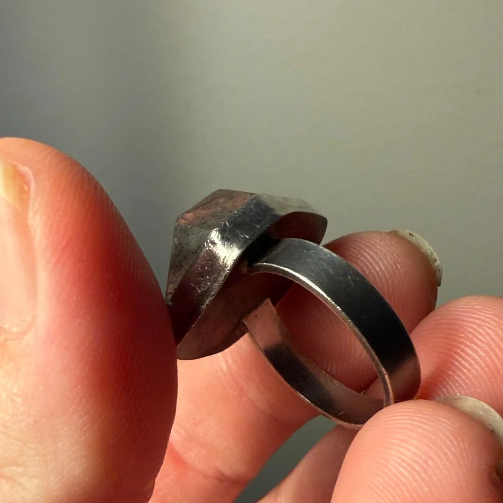 Sterling Silver Ring with Natural Gray Smokey Quartz Crystal